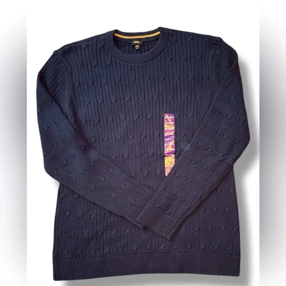 Express Men's 100% Cotton Crew Neck Warm Cable Knit Sweater